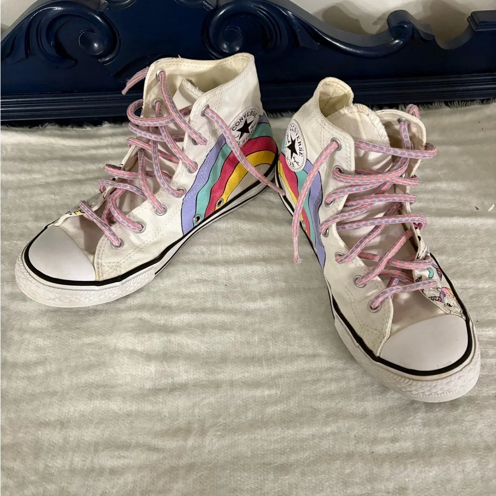 Converse Kids' White High-Top Sneakers with Rainbows And Unicorns